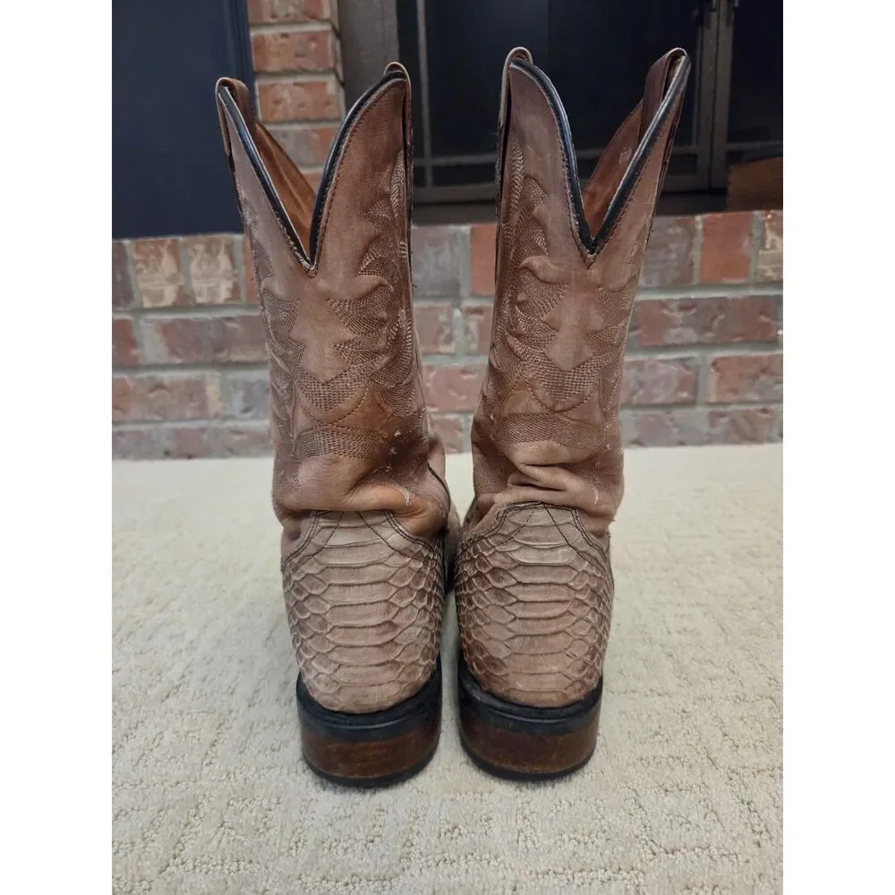 Dan Post Boots Ka Python Print Western Size 12 Tan Light Brown Leather Upper